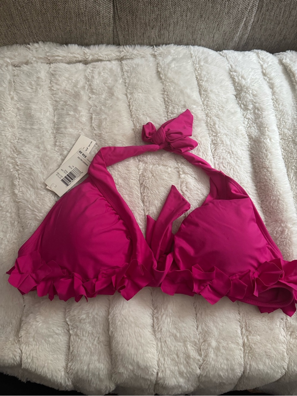 Kenneth Cole Hot Pink Ruffled Halter Bikini Top